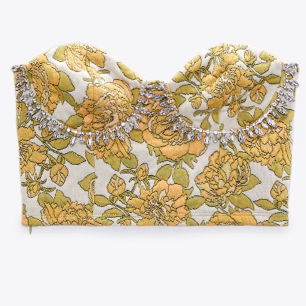 Zara Cropped Embellished Tube Top w/ side zip closure